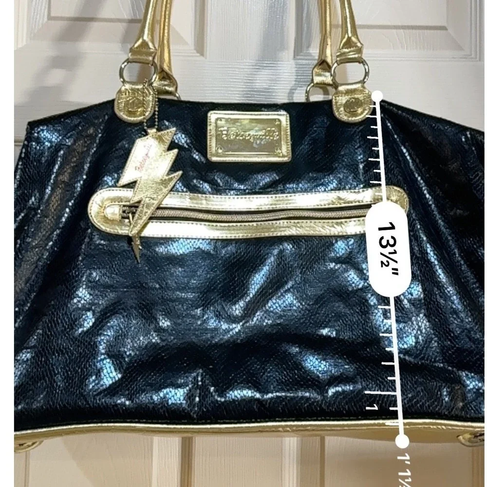 Betseyville Betsey Johnson Black Gold Snake Embossed Lightning Bolt Satchel Bag